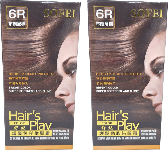SOFEI 舒妃 護色彩色染髮霜 6R 50ml 2瓶, 布郎尼棕, 2盒