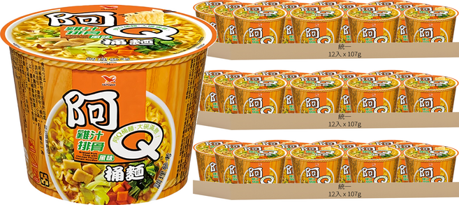 統一 阿Q桶麵 雞汁排骨風味麵 107g, 36入