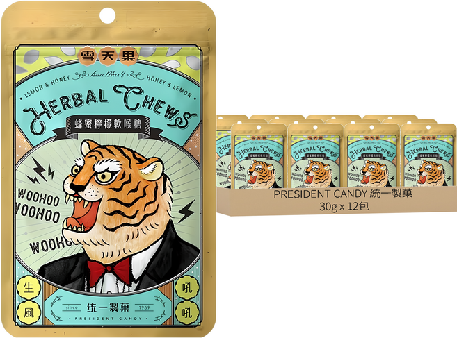 PRESIDENT CANDY 統一製菓 雪天果 蜂蜜檸檬軟喉糖, 30g, 12包