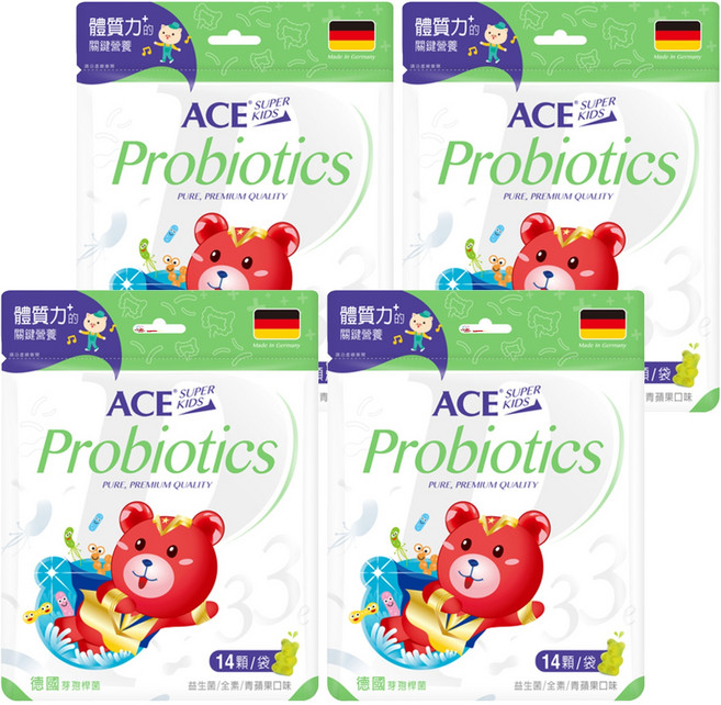 ACE SUPER KIDS 33e 益生菌軟糖 全素, 青蘋果口味, 39.2g, 4袋