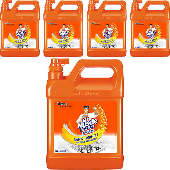 Mr Muscle 威猛先生 廚房清潔劑加侖桶 超強效, 4L, 5桶