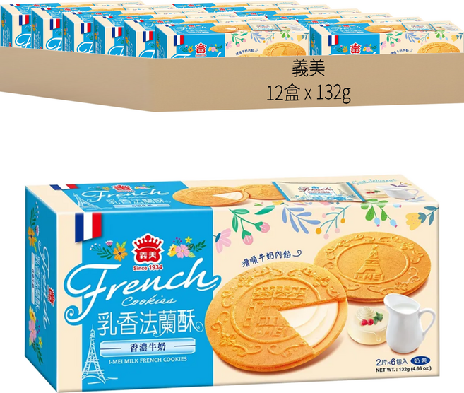 義美 法蘭酥 牛奶, 132g, 12盒