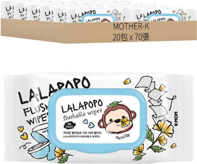 MOTHER-K LALAPOPO 金盞花可沖式濕紙巾 掀蓋款, 1入, 20包