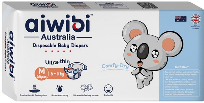 aiwibi 愛薇彼 清新乾爽透氣輕薄 黏貼型尿布 6~11kg, M, 48片