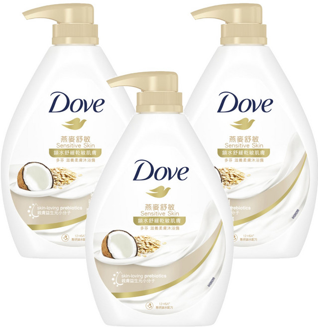 Dove 多芬 滋養柔膚沐浴露 燕麥舒敏, 900g, 3瓶