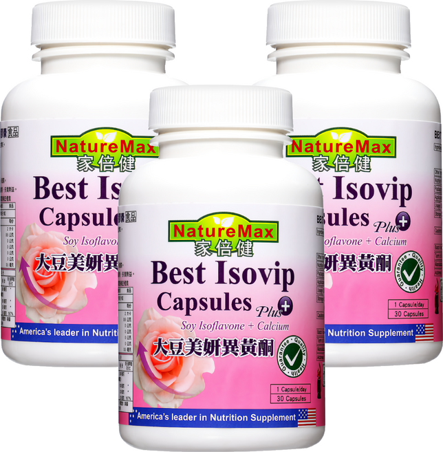 NatureMax 家倍健 大豆異黃酮膠囊 Soy Isoflavone + Calcium, 0.71g, 30顆, 3罐