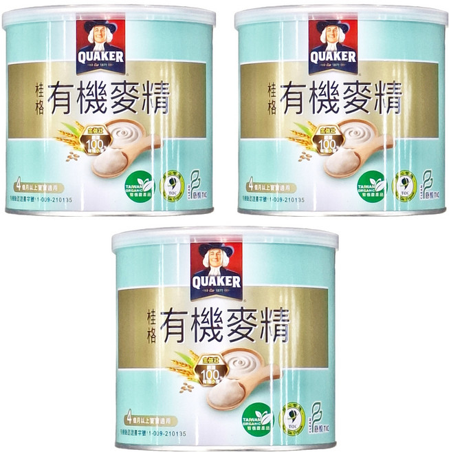 QUAKER 桂格 有機麥精 4個月以上適用, 小麥, 300g, 3罐
