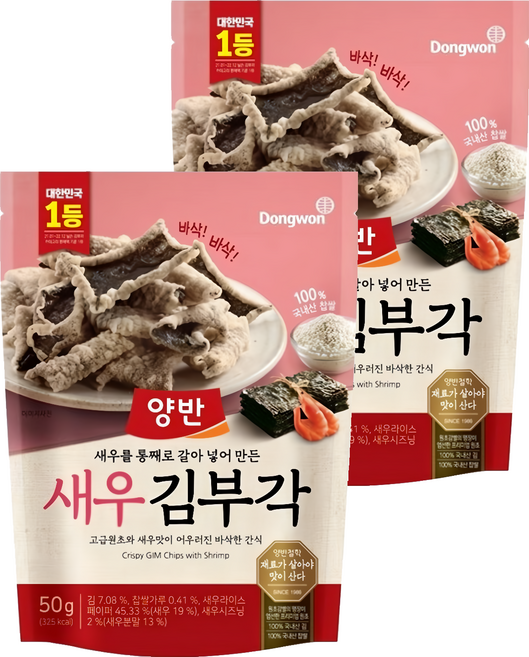 Dongwon 東遠 Yangban 兩班 海苔脆片 蝦風味, 50g, 2包