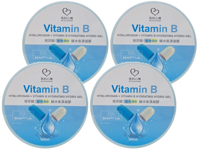 MY SCHEMING 我的心機 玻尿酸+維他命B鎖水保濕凝膠 HYALURONAN + VITAMIN B HYDRATING HYDRO GEL, 4罐, 1罐