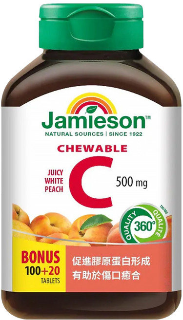 Jamieson 健美生 維生素C咀嚼錠 白桃風味, 120錠, 1罐