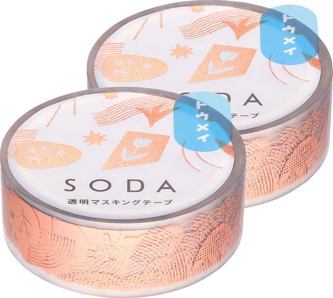 KING JIM HITOTOKI SODA 透明PET卷狀膠帶 碎片東出桂奈設計款 15mm, 粉金色 + 透明色, 2個