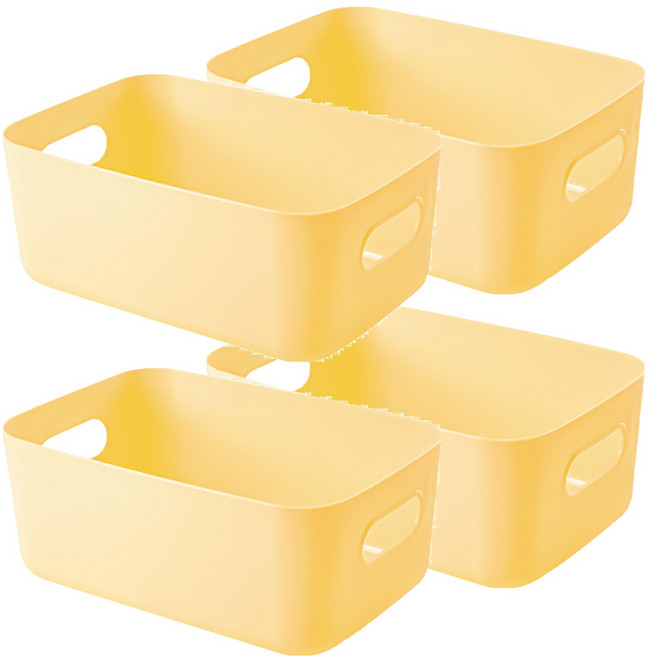 小麥購物 莫蘭迪色可提式收納盒 L1032 大, 1層, 黃色