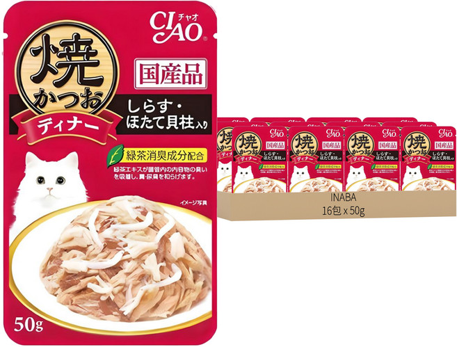 INABA 鰹魚燒餐包, IC-233 鰹魚 + 吻仔魚 + 扇貝, 50g, 16包
