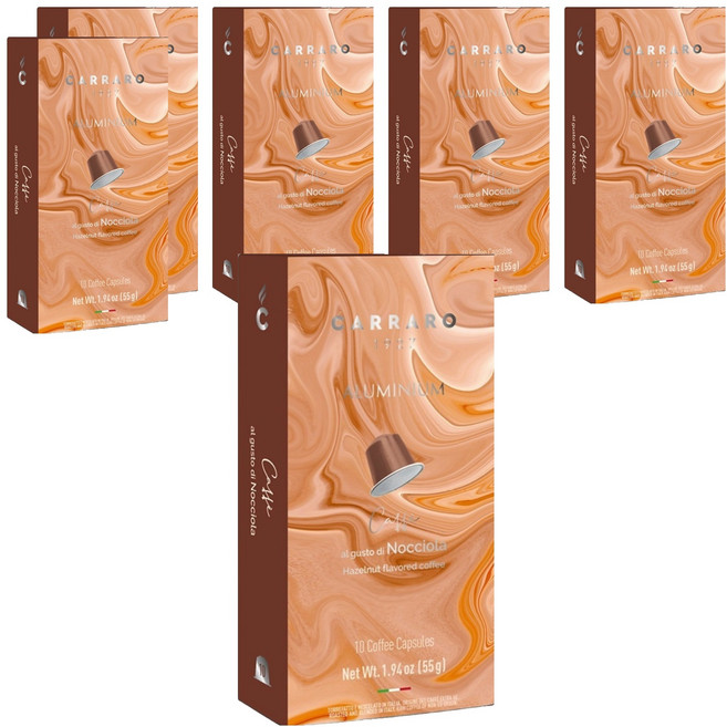 CARRARO 榛果風味 HAZELNUT FLAVORED COFFEE 咖啡膠囊 適用Nespresso Original 膠囊咖啡機, 5.5g, 10個, 6盒