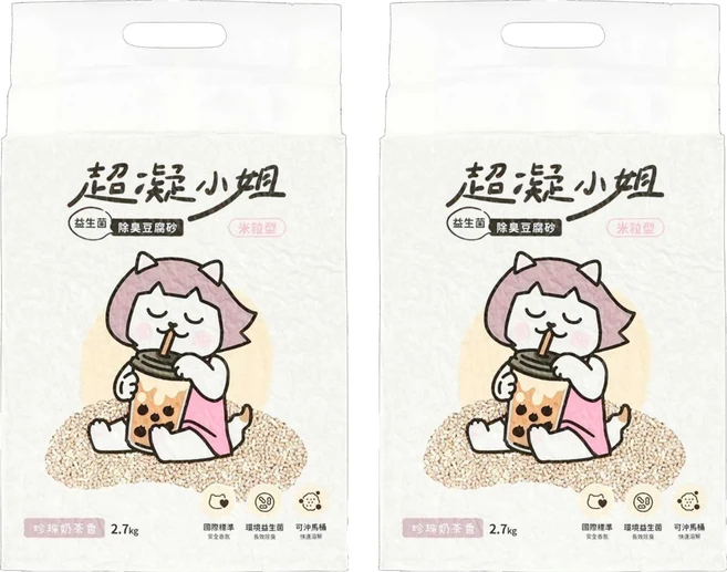 超凝小姐 米粒型益生菌除臭豆腐砂, 珍珠奶茶, 2.7kg, 2包