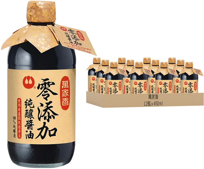 萬家香 零添加 純釀醬油, 450ml, 12瓶