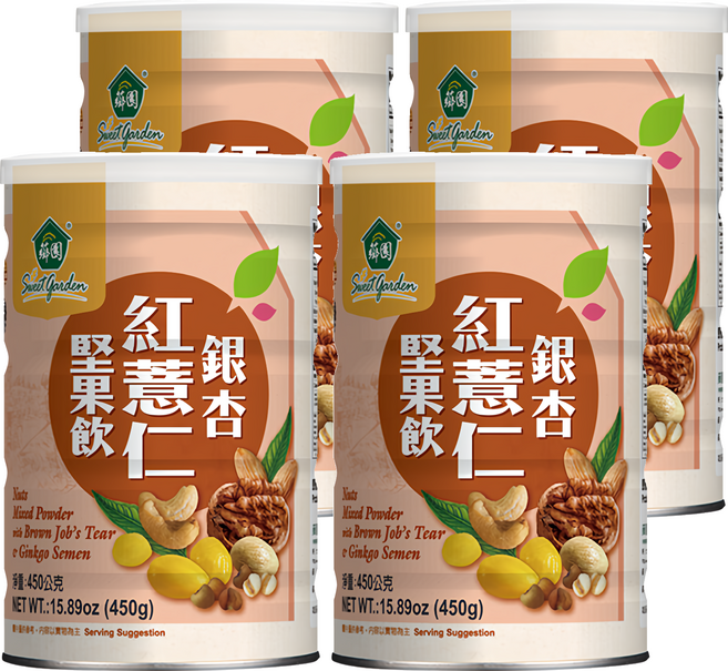 薌園 銀杏紅薏仁堅果飲 多種穀物 膳食纖維, 450g, 4罐