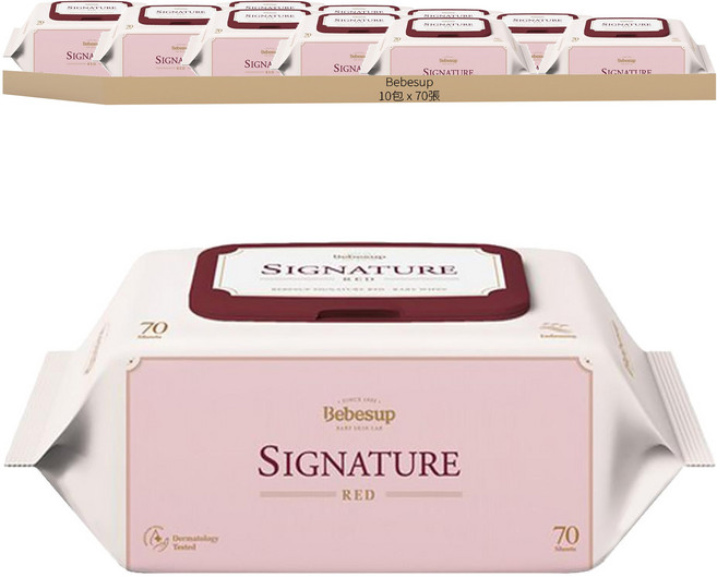 Bebesup Signature系列 嬰幼兒濕紙巾 掀蓋式 紅色款, 70張, 10包