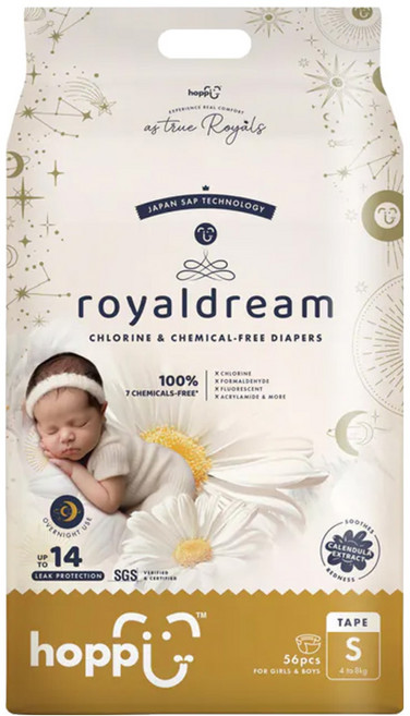 hoppi 皇家系列 嬰兒黏貼型尿布 4~8kg, S, 56片