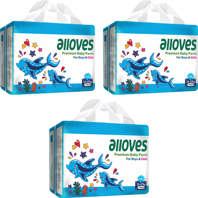 alloves 佰分愛 優質褲型尿布 男女共用 13~17kg, XXL, 102片