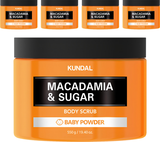 KUNDAL 昆黛爾 澳洲堅果細砂糖磨砂膏 嬰兒爽身粉香, 550g, 5罐