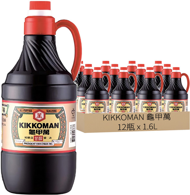 KIKKOMAN 龜甲萬 甘醇醬油, 1.6L, 12瓶