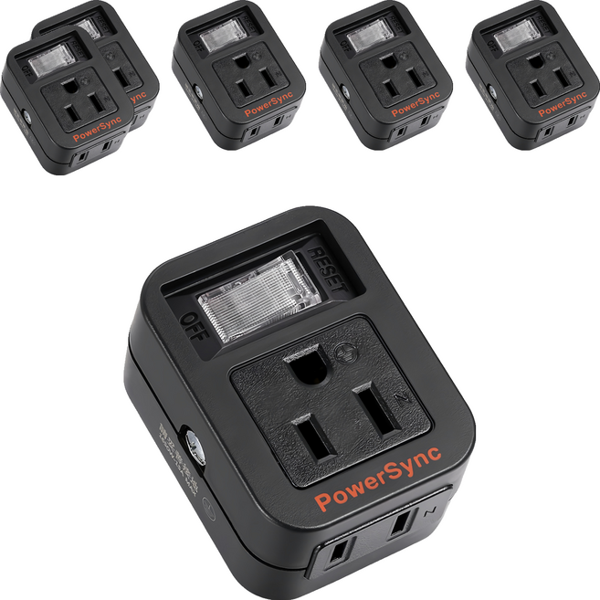 PowerSync 群加 2P+3P 1開2插防雷擊壁插 TC2M12S0, 黑色, 6個, 5.8cm