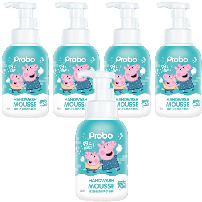 Probo 博寶兒 佩佩豬 抗菌洗手慕絲, 清新果香, 350ml, 5瓶