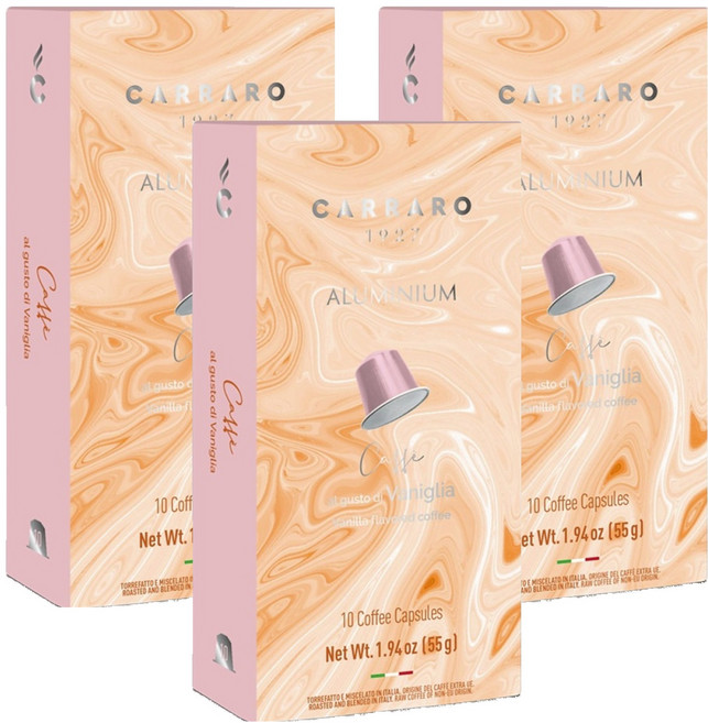 CARRARO 香草風味 VANILLA FLAVORED COFFEE 咖啡膠囊 適用Nespresso Original 膠囊咖啡機, 5.5g, 10個, 3盒