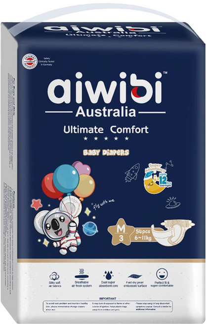 aiwibi 愛薇彼 夜用甄柔瞬吸 黏貼型尿布 6~11kg, M, 54片