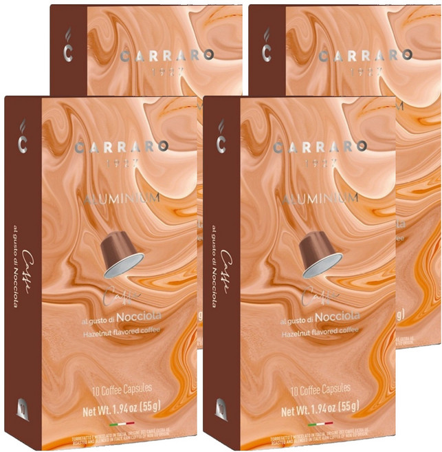 CARRARO 榛果風味 HAZELNUT FLAVORED COFFEE 咖啡膠囊 適用Nespresso Original 膠囊咖啡機, 5.5g, 10個, 4盒