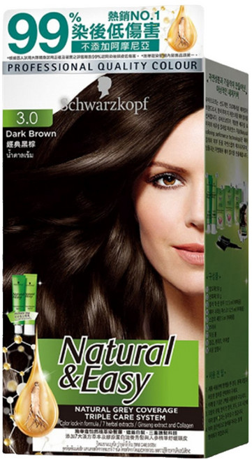 Schwarzkopf 施華蔻 Natural&Easy 怡然植萃 染髮霜, 3.0經典黑棕, 1盒