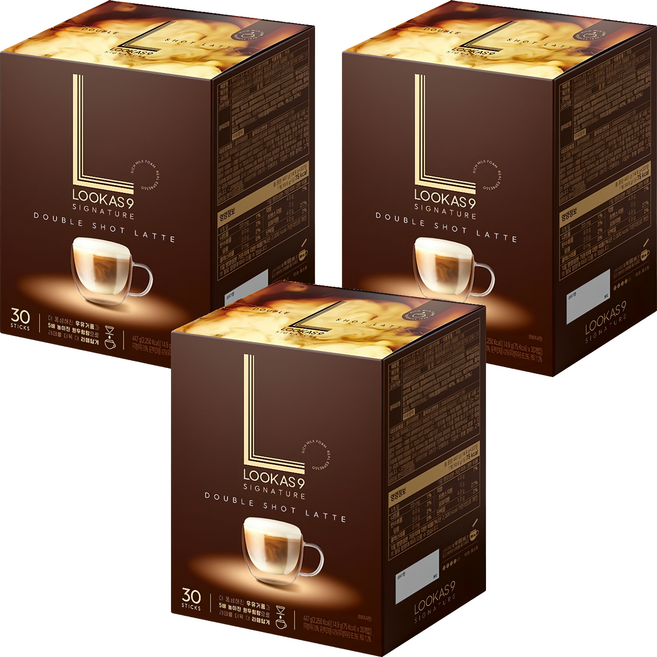 LOOKAS9 Double shot LATTE 雙倍拿鐵咖啡, 14.9g, 3盒, 30包
