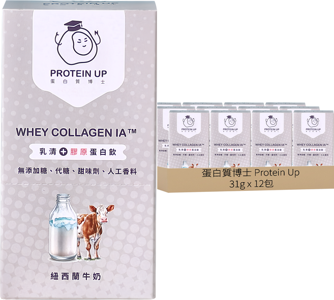 PROTEIN UP 蛋白質博士 乳清膠原蛋白飲 IA 紐西蘭牛奶, 31g, 12包