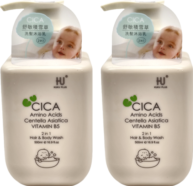 KU.KU Duckbill 酷咕鴨 KUKU PLUS 舒敏積雪草寶寶洗髮沐浴乳, 500ml, 2瓶