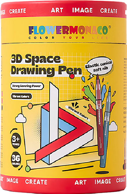 FLOWER MONACO 3D 搖搖筆 丙烯馬克筆 36色 彈性圓錐形軟筆尖, 1組