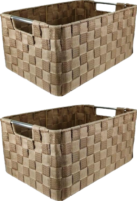 米禾 簡約質感收納籃, 卡其色, 2個