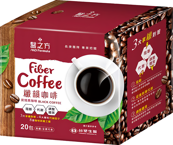 台塑生醫 MD Formula 醫之方 纖韻咖啡食品 炭焙黑咖啡, 5g, 20包, 1盒