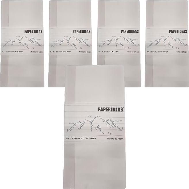 PAPERIDEAS 橫線筆記本 100g紙 PD 3.0抗墨紙 編號頁面, 白色, 5本
