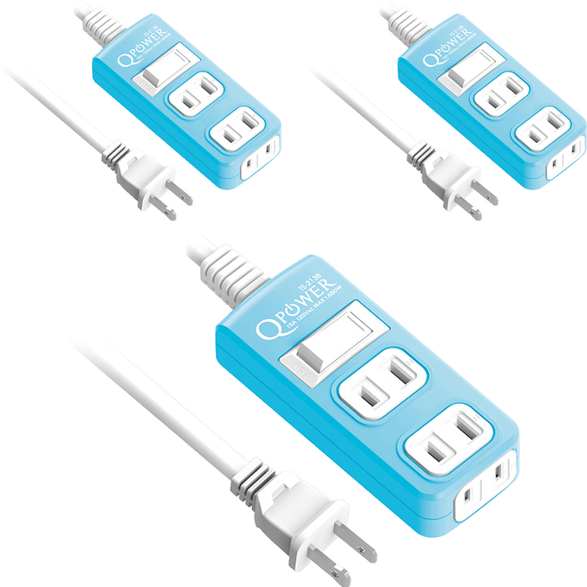 Tyson 太順電業 QPOWER 太超值 1開3插 延長線插座 2孔 TS-213B, 6.3m, 碧藍色, 3條