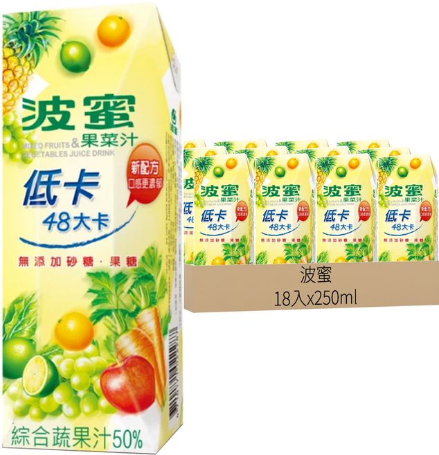波蜜 低卡果菜汁, 250ml, 18入