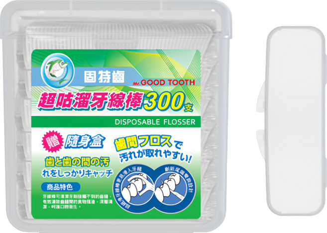 Mr.GOOD TOOTH 固特齒 超咕溜牙線棒 附隨身盒, 1組, 300支