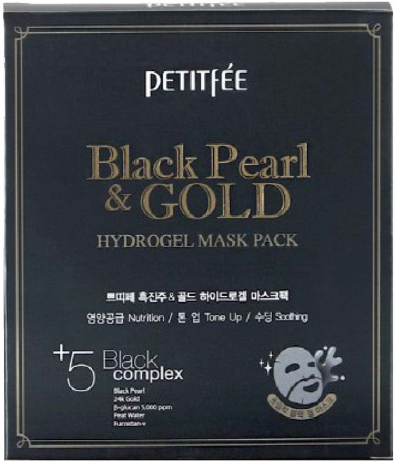 PETITFEE 黑珍珠和黃金水凝膠面膜, 5片, 1盒