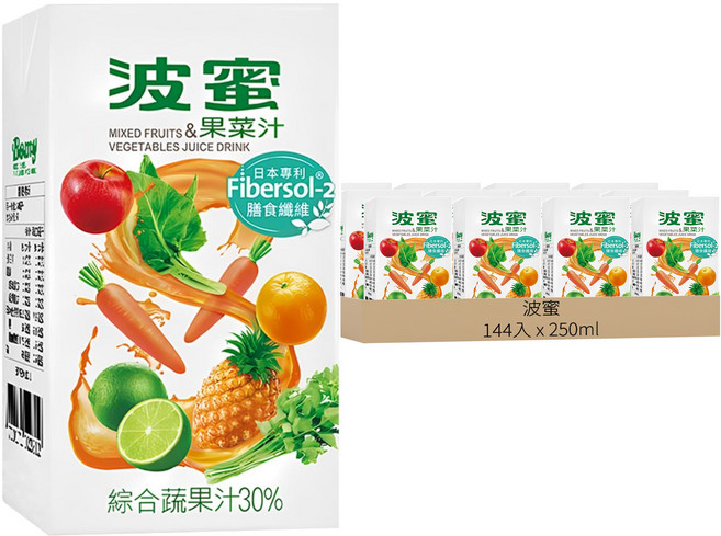 波蜜 膳食纖維果菜汁, 250ml, 144入