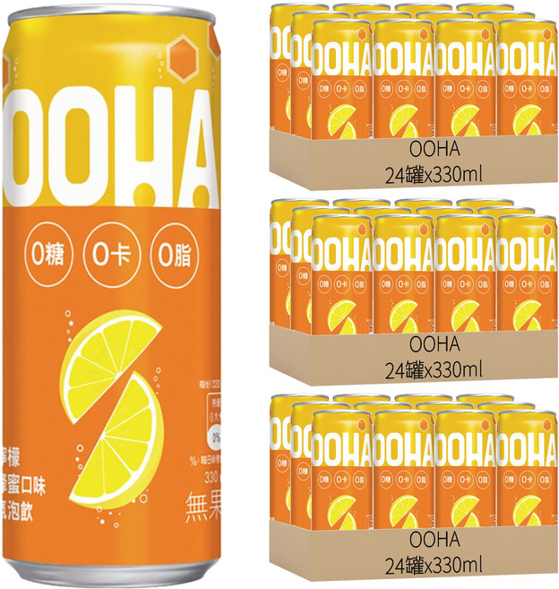 OOHA 氣泡飲 檸檬蜂蜜, 330ml, 72罐