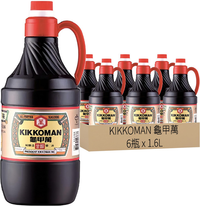 KIKKOMAN 龜甲萬 甘醇醬油, 1.6L, 6瓶