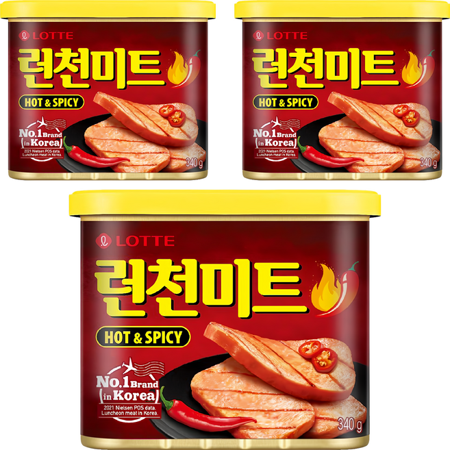 LOTTE 樂天 午餐肉 辣味, 340g, 3罐