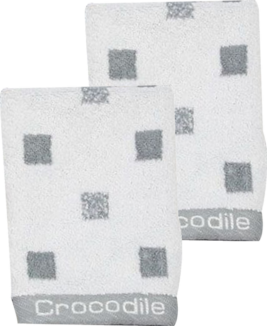 Crocodile 鱷魚 方格典雅螞蟻紗毛巾 110g 34 x 76cm, 灰色, 2條