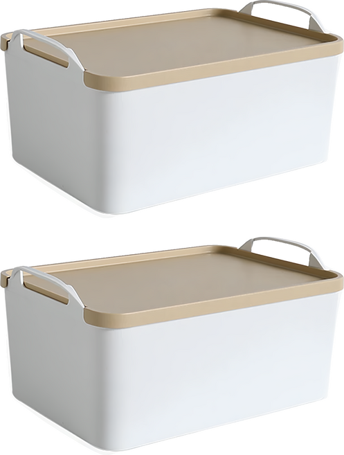 品屋 手提式收納箱 日式收納盒 置物箱 置物盒 可疊加附蓋 S0452, 黃色, 2個