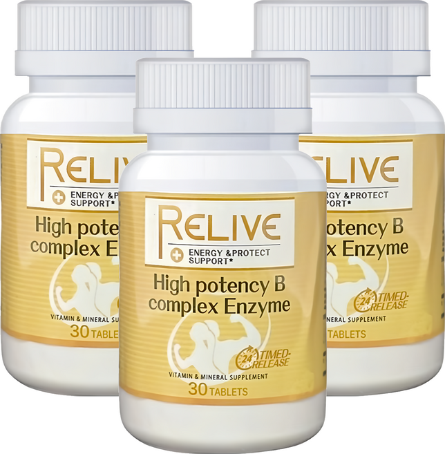 RELIVE 百大蔬果酵素天然B群, 30錠, 600mg, 3罐